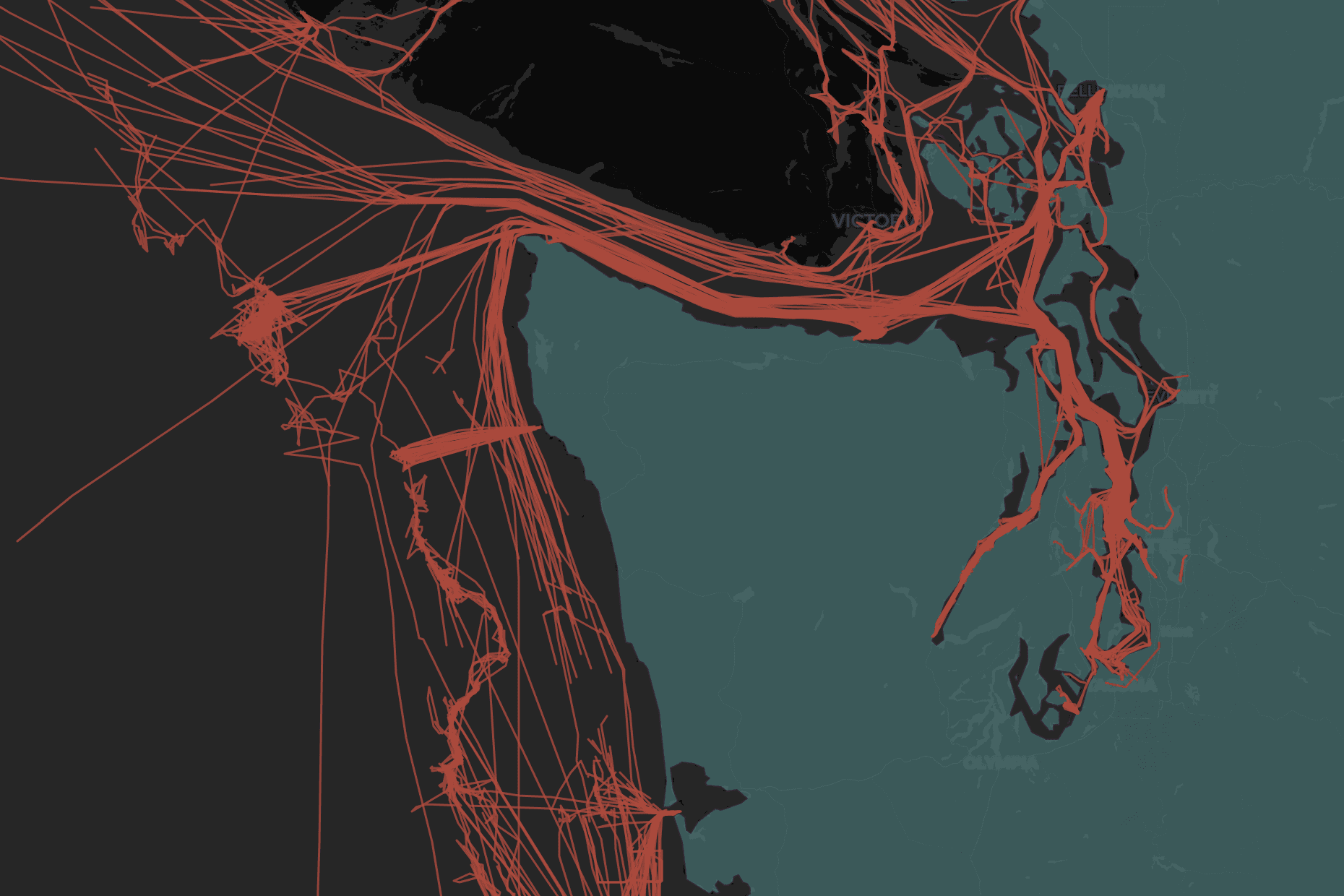 Map view showing AIS vessel tracks along the coast